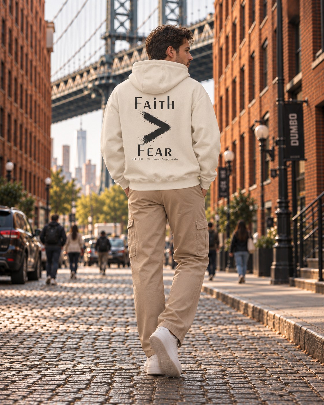 Faith Is Greater: Fear™ — Premium Christian Fleece Hoodie — Sandshell