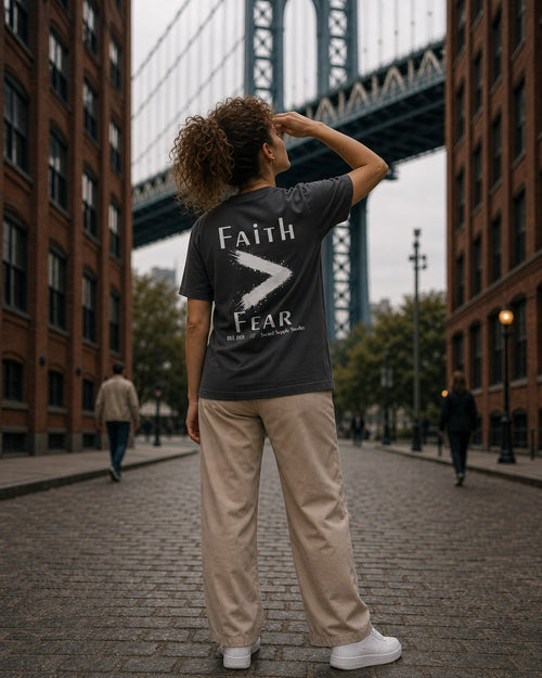 Faith Is Greater: Fear™ — Heavyweight Christian Tee — Shadow