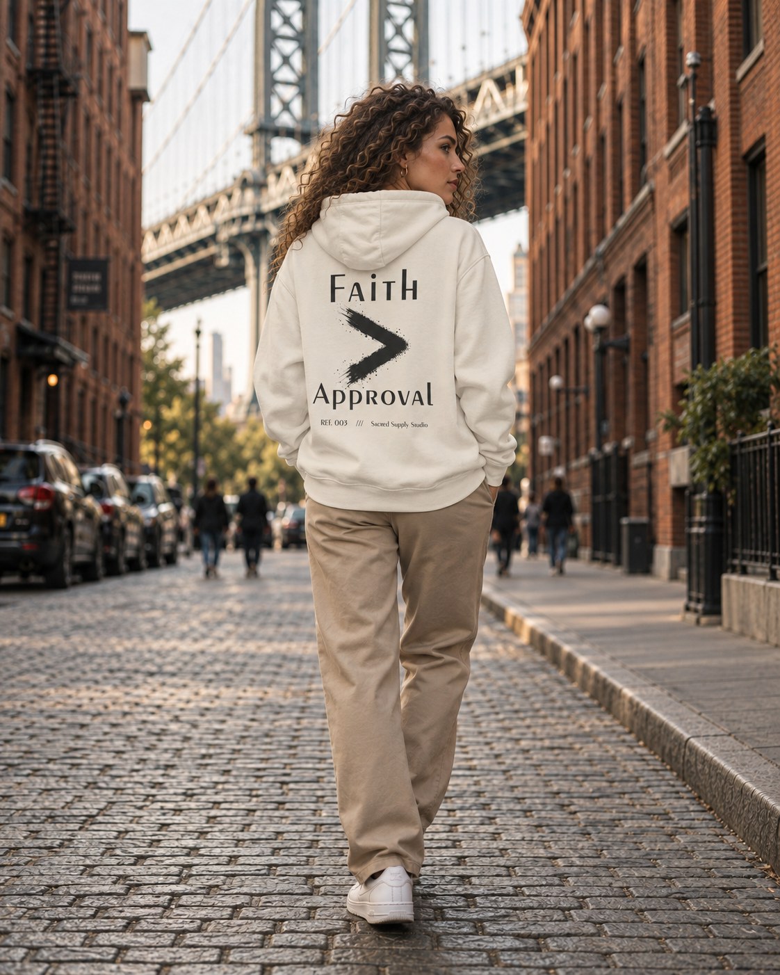 Faith > Approval — Heavyweight Christian Pullover Hoodie — Sandshell