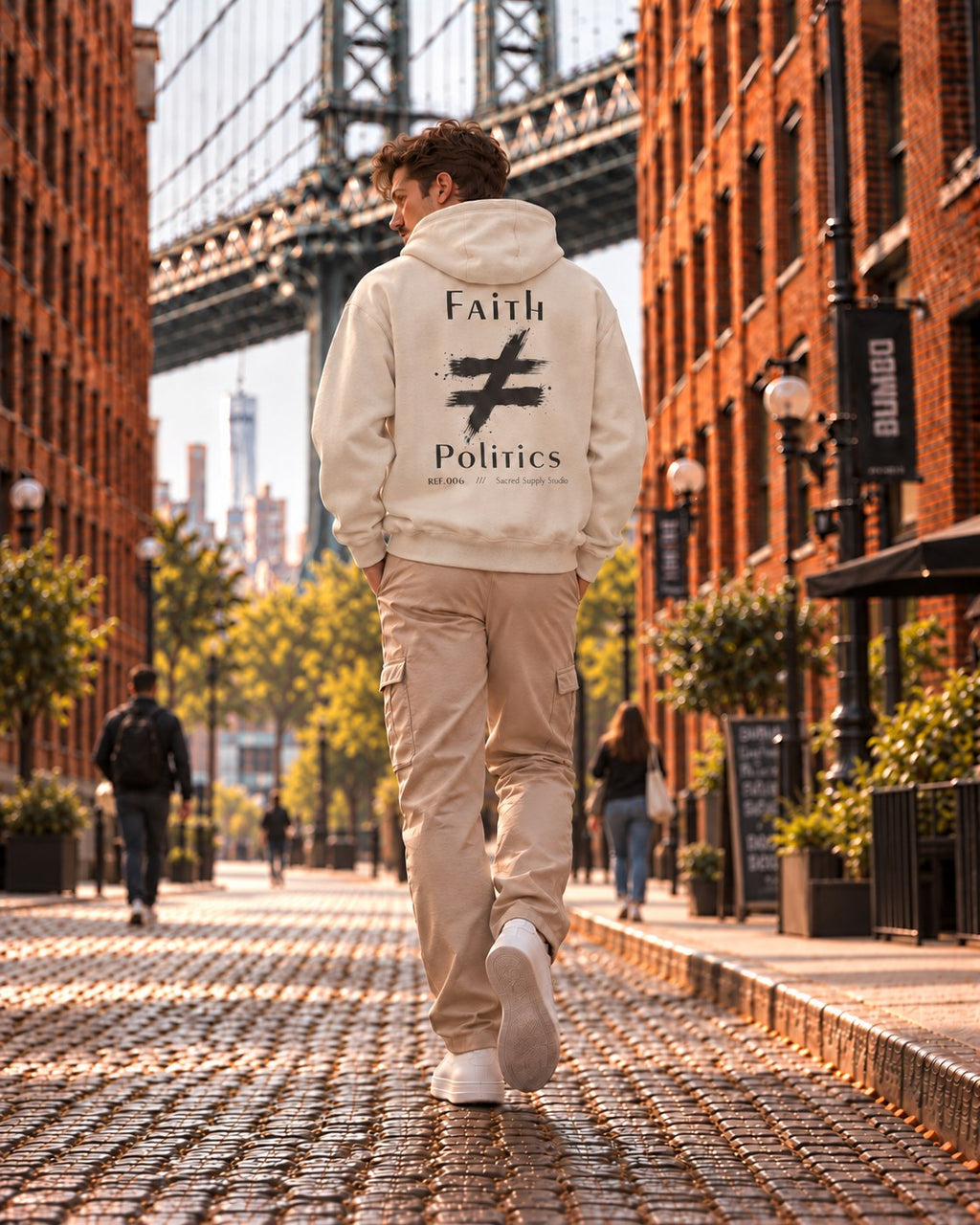 Faith ≠ Politics — Heavyweight Christian Pullover Hoodie — Sandshell