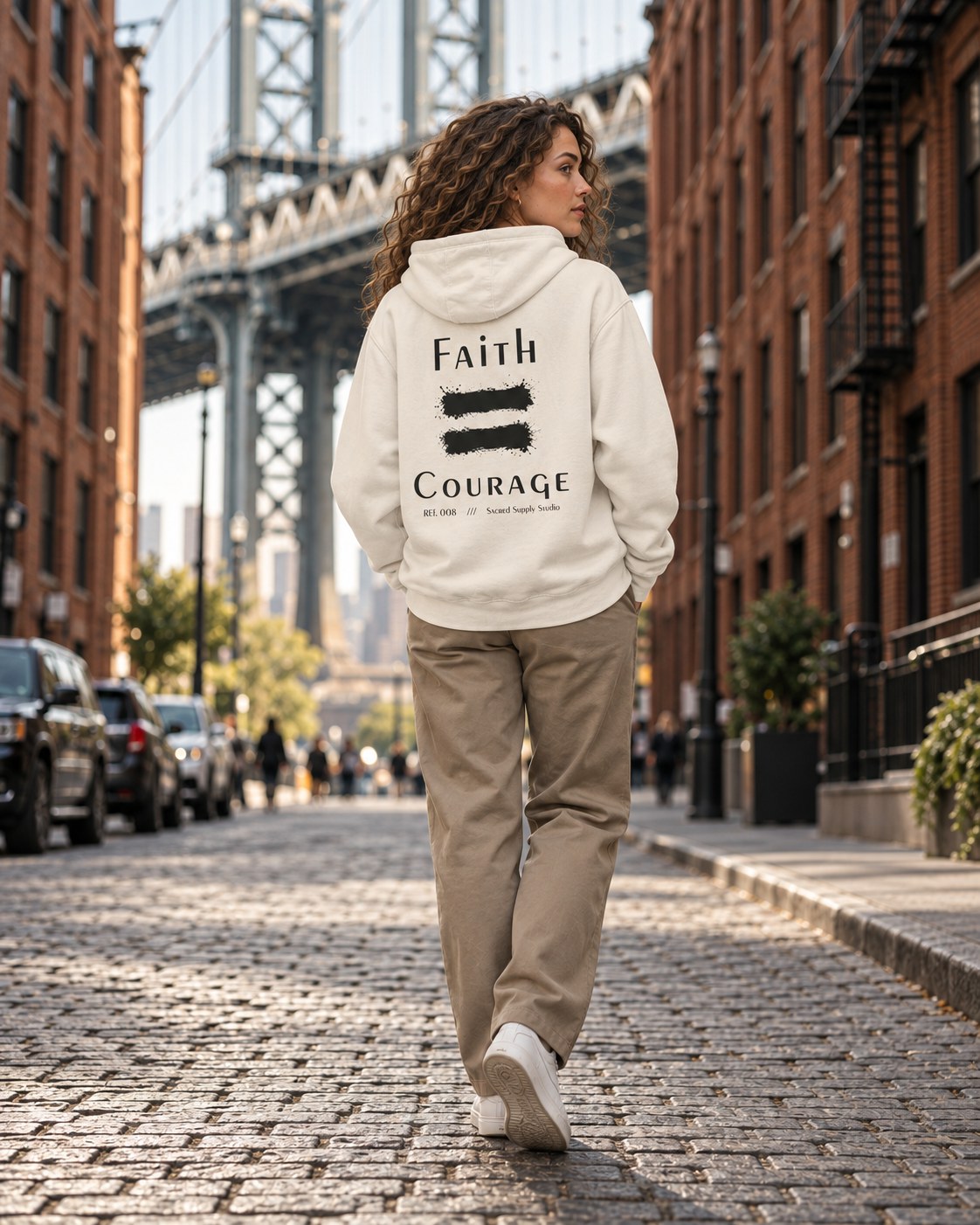 Faith Is: Courage™ — Premium Christian Fleece Hoodie — Sandshell