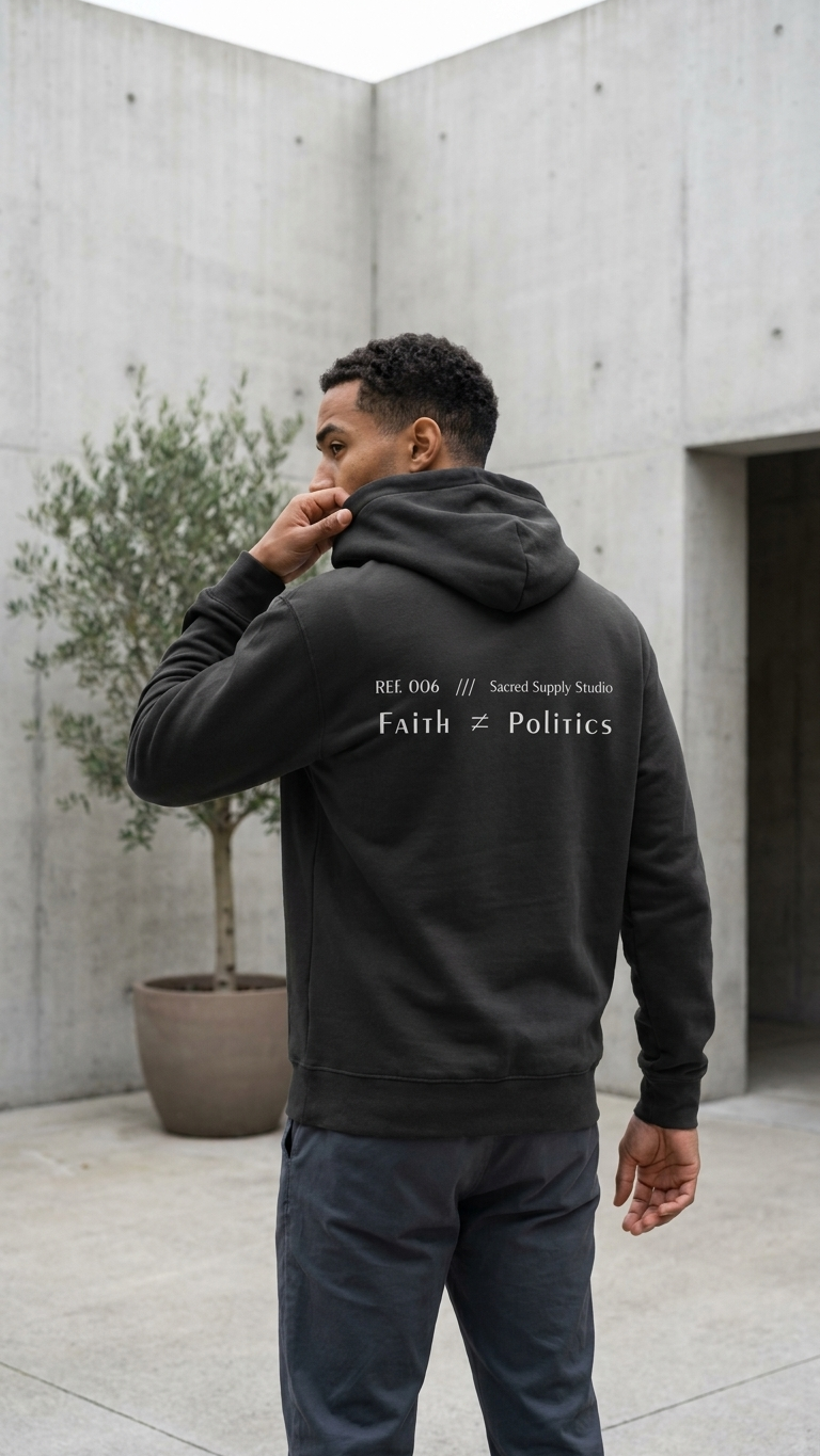 Faith ≠ Politics — Heavyweight Pullover Hoodie | Sacred Supply Studio