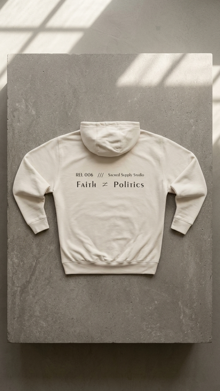 Faith ≠ Politics — Heavyweight Pullover Hoodie | Sacred Supply Studio