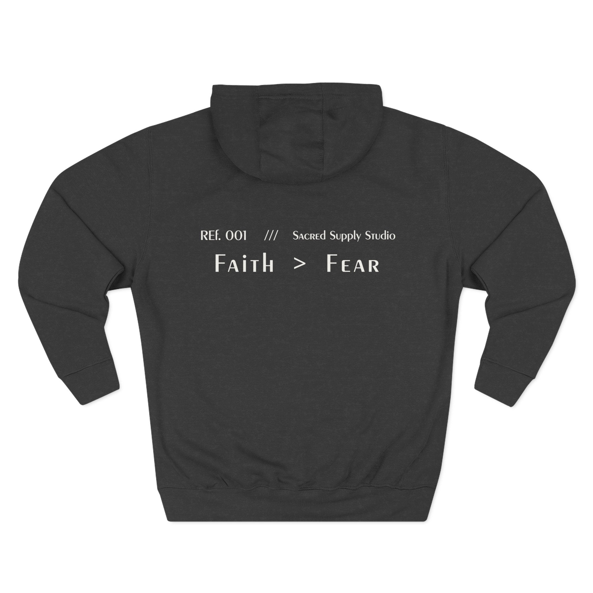 Faith Over Fear hoodie model shot — premium faith streetwear
