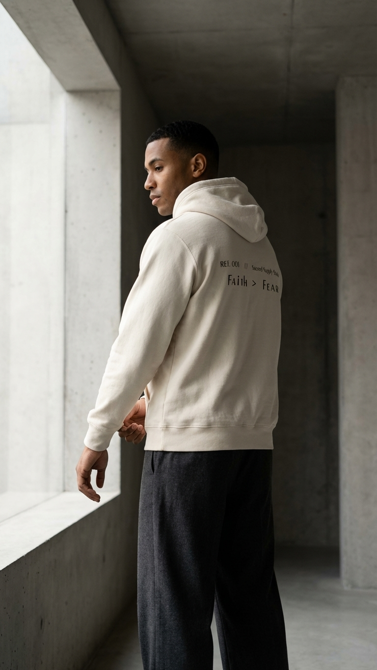 Faith Is Greater: Fear™ Hoodie — Cream Detail