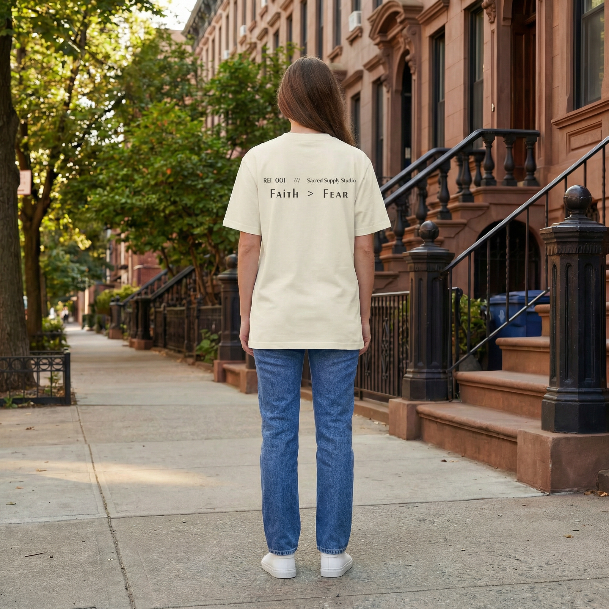 Faith Over Fear heavyweight tee back design — Sacred Supply Studio Christian streetwear