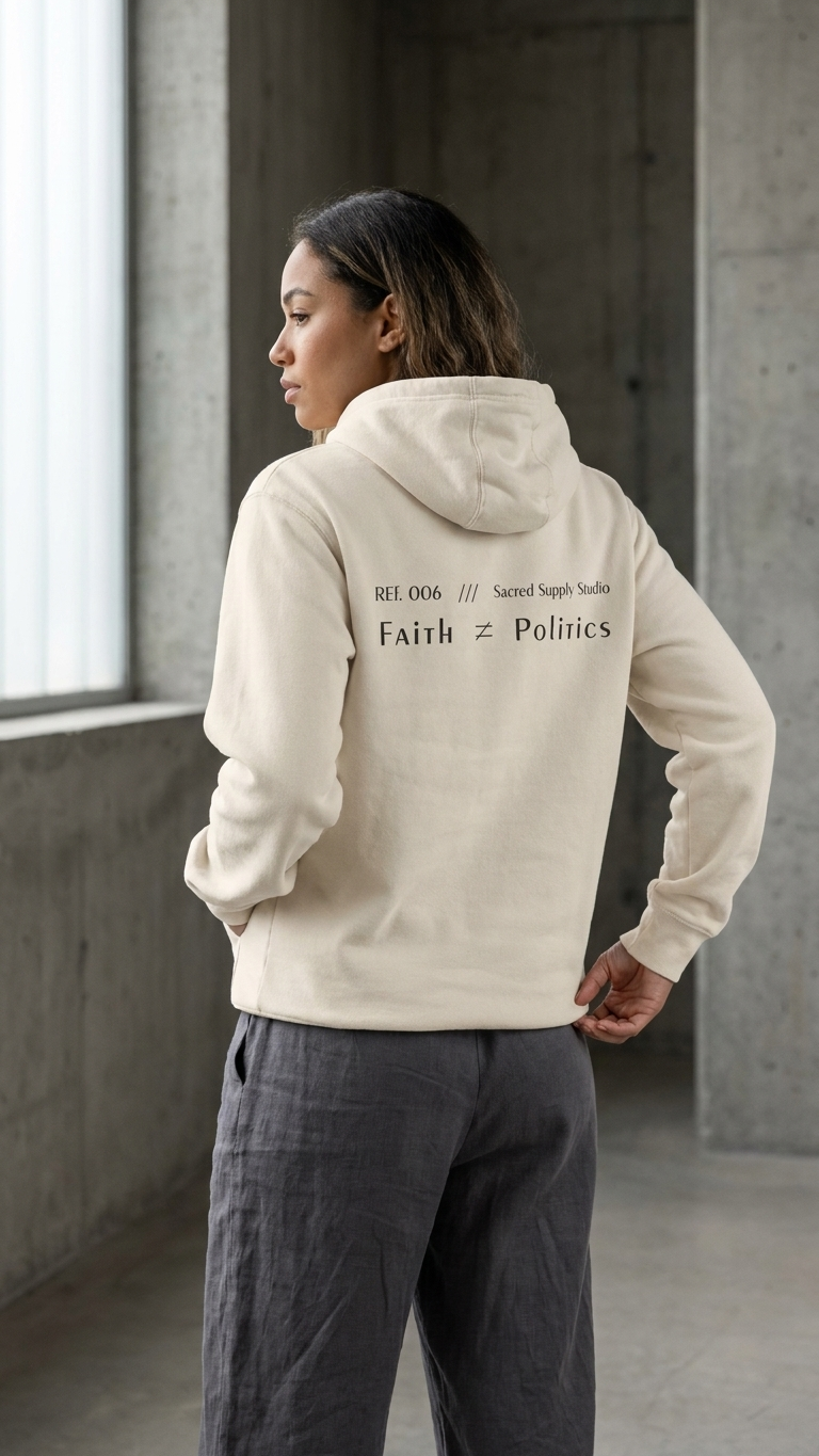 Faith ≠ Politics — Heavyweight Pullover Hoodie | Sacred Supply Studio